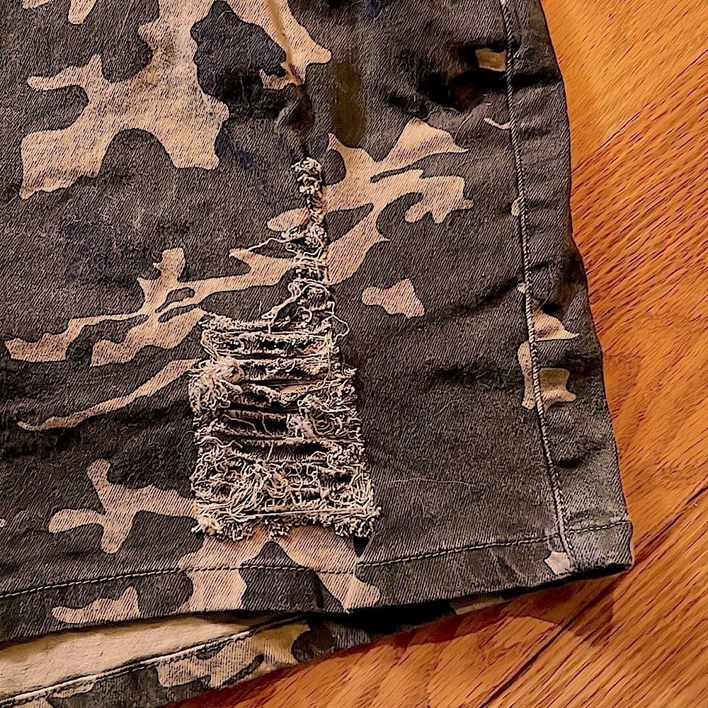 🔴 CLEARANCE🔖 GREEN CAMOUFLAGE DISTRESSED RIPPED DESTROYED JEAN OVERALL SHORTS 1X - Picture 11 of 13